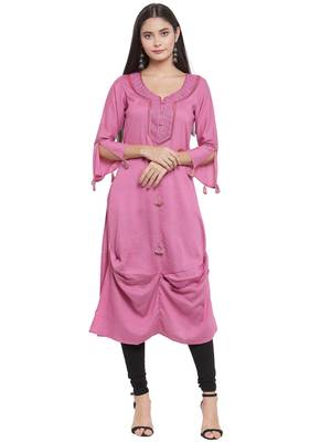Mauve embroidered rayon ethnic-kurtis 1