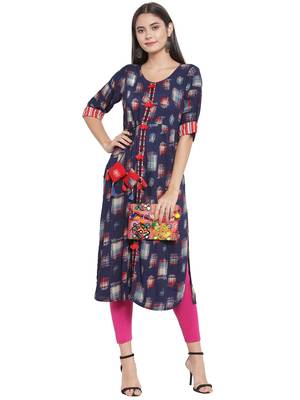 Blue printed rayon ethnic-kurtis 3