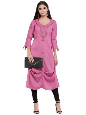 Mauve embroidered rayon ethnic-kurtis 3
