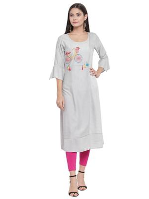 Grey embroidered rayon ethnic-kurtis 1