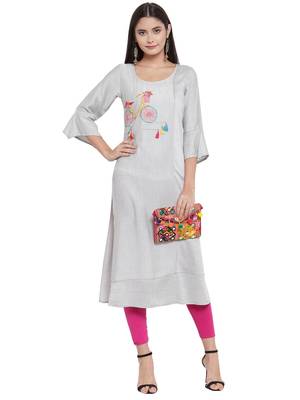 Grey embroidered rayon ethnic-kurtis 3