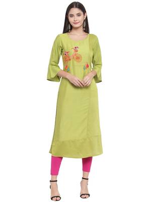 Green embroidered rayon ethnic-kurtis 1