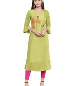 Green embroidered rayon ethnic-kurtis