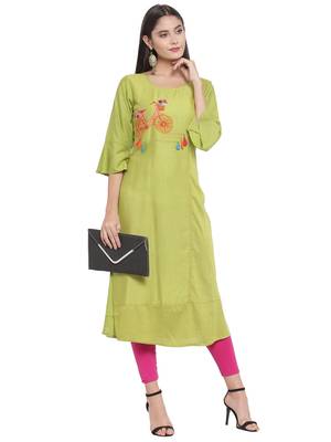 Green embroidered rayon ethnic-kurtis 3