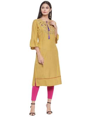 Beige embroidered rayon ethnic-kurtis 1