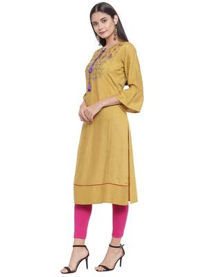Beige embroidered rayon ethnic-kurtis 2