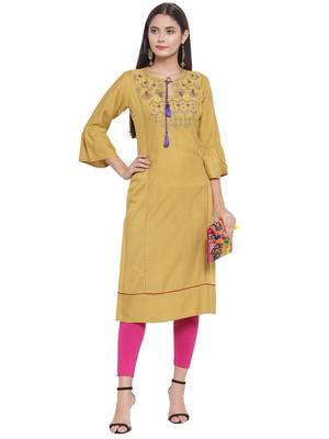 Beige embroidered rayon ethnic-kurtis 3