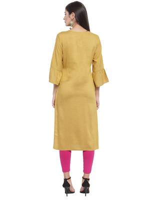 Beige embroidered rayon ethnic-kurtis 4