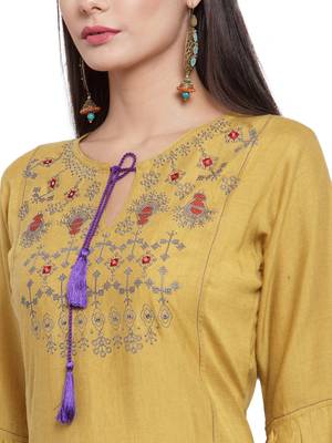 Beige embroidered rayon ethnic-kurtis 5