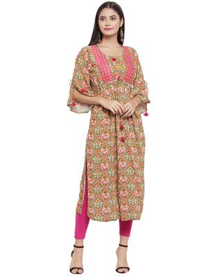 Olive embroidered rayon ethnic-kurtis 1