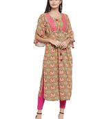 Olive embroidered rayon ethnic-kurtis
