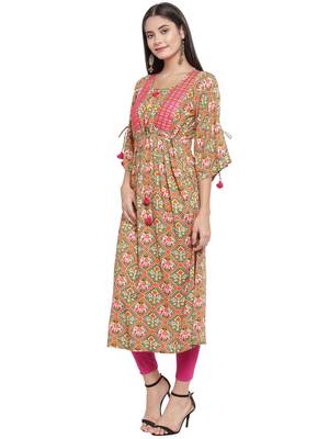 Olive embroidered rayon ethnic-kurtis 2
