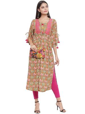 Olive embroidered rayon ethnic-kurtis 3