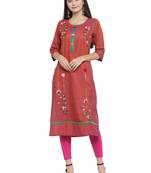 Maroon embroidered rayon ethnic-kurtis