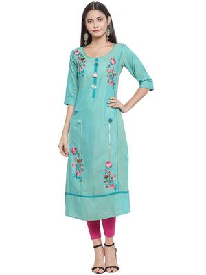 Green embroidered rayon ethnic-kurtis 1