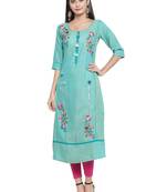Green embroidered rayon ethnic-kurtis