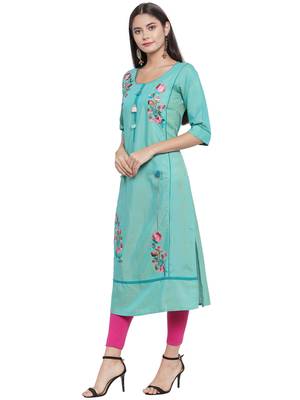Green embroidered rayon ethnic-kurtis 2
