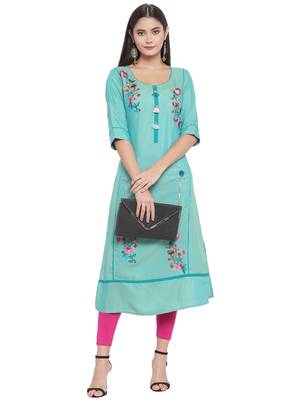 Green embroidered rayon ethnic-kurtis 3
