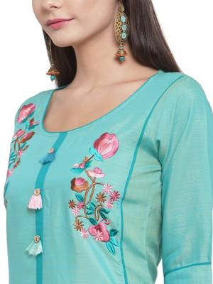 Green embroidered rayon ethnic-kurtis 5