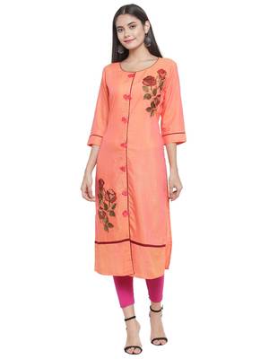 Orange embroidered rayon ethnic-kurtis 1