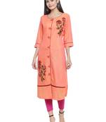 Orange embroidered rayon ethnic-kurtis