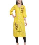 Yellow embroidered rayon ethnic-kurtis