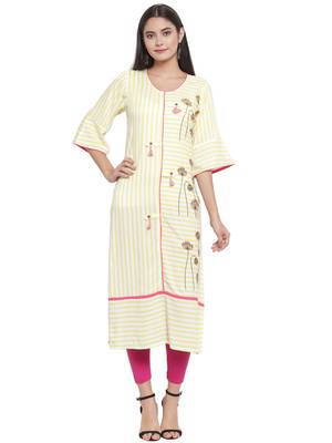 Off-white embroidered rayon ethnic-kurtis 1