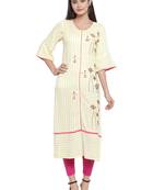 Off-white embroidered rayon ethnic-kurtis