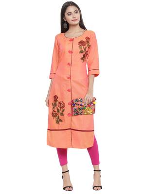 Orange embroidered rayon ethnic-kurtis 3