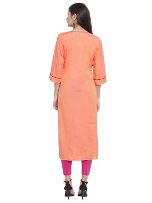Orange embroidered rayon ethnic-kurtis 4