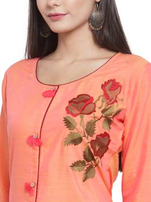 Orange embroidered rayon ethnic-kurtis 5