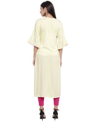Off-white embroidered rayon ethnic-kurtis 4