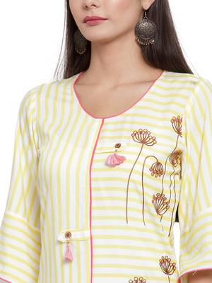 Off-white embroidered rayon ethnic-kurtis 5