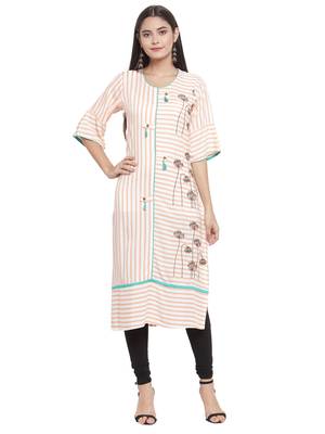 Off-white embroidered rayon ethnic-kurtis 1