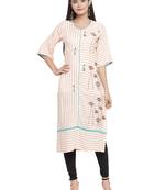 Off-white embroidered rayon ethnic-kurtis