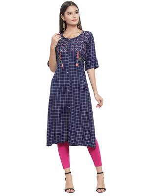 Blue embroidered rayon ethnic-kurtis 1
