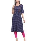 Blue embroidered rayon ethnic-kurtis