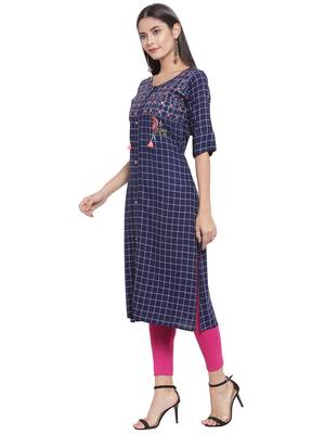 Blue embroidered rayon ethnic-kurtis 2