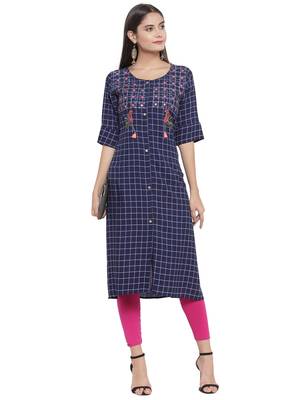 Blue embroidered rayon ethnic-kurtis 3