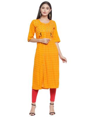 Mustard embroidered rayon ethnic-kurtis 1