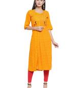 Mustard embroidered rayon ethnic-kurtis