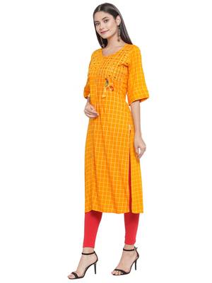 Mustard embroidered rayon ethnic-kurtis 2