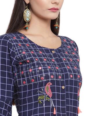 Blue embroidered rayon ethnic-kurtis 5