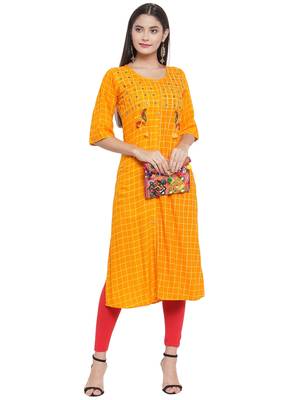 Mustard embroidered rayon ethnic-kurtis 3