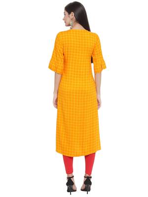 Mustard embroidered rayon ethnic-kurtis 4