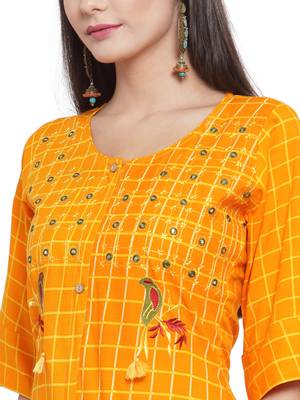 Mustard embroidered rayon ethnic-kurtis 5