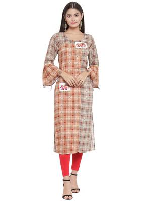 Brown embroidered rayon ethnic-kurtis 1