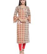 Brown embroidered rayon ethnic-kurtis