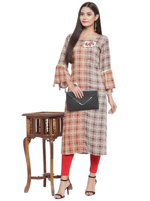 Brown embroidered rayon ethnic-kurtis 3