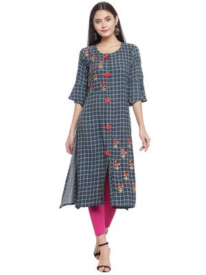 Grey embroidered rayon ethnic-kurtis 1